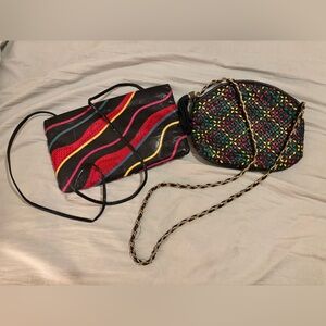 Multi Color 1980s Purses Vintage Lot of 2 Aspects + Saddle River Jah Rasta Bag
